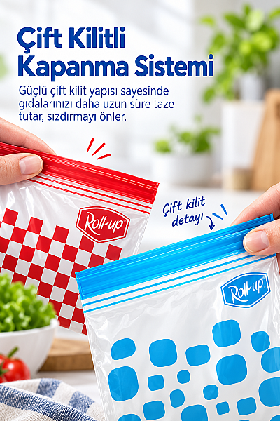 Roll-Up Çift Kilitli Buzdolabı Poşeti 0,4+1 Litre 30 Adet - 3