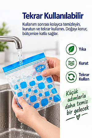 Roll-Up Çift Kilitli Buzdolabı Poşeti 0,4+1 Litre 30 Adet - 4
