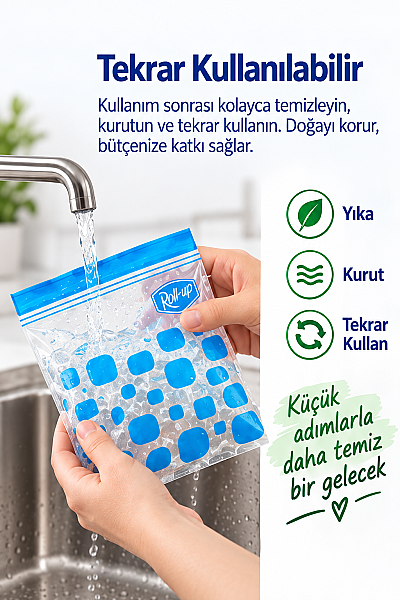 Roll-Up Çift Kilitli Buzdolabı Poşeti 0,4+1 Litre 30 Adet - 4