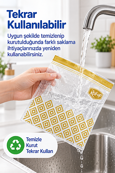 Roll-Up Çift Kilitli Buzdolabı Poşeti 1,2 Litre 20 Adet - 3