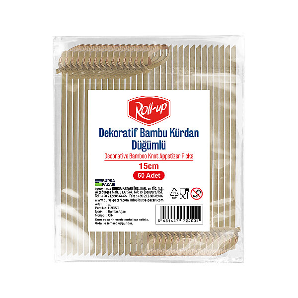 Roll-up Dekoratif Bambu Kürdan Düğümlü 15cm 50 Adet - 1