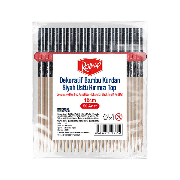 Roll-up Dekoratif Bambu Kürdan Siyah Üstü Kırmızı Top 12cm 50 Adet - 1