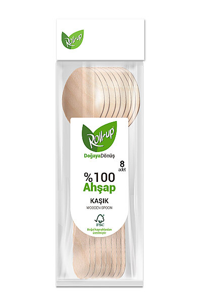 Roll-Up Doğa Dostu Ahşap Kaşık 8 Adet - 1