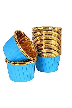 Roll-up Muffin Kek Kapsülü Mavi-Altın 25 Adet - 1