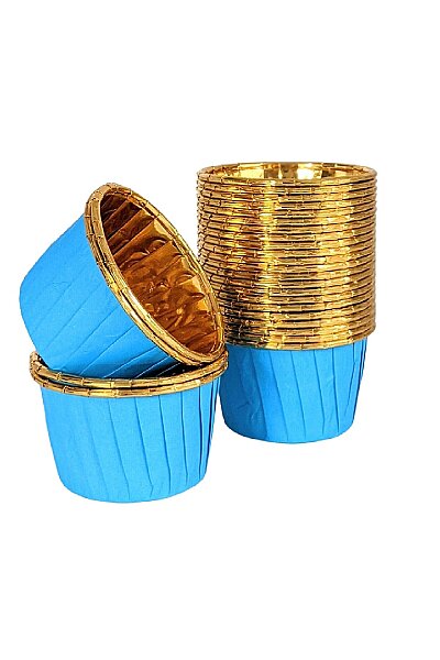 Roll-up Muffin Kek Kapsülü Mavi-Altın 25 Adet - 1
