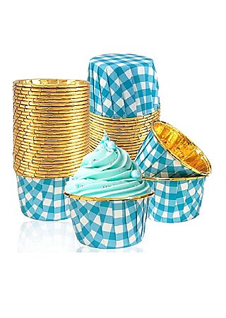 Roll-up Muffin Kek Kapsülü Mavi-Altın Pötikare Desenli 25 Adet - Roll-Up
