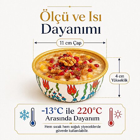 Roll-Up Premium Lale Desenli Beyaz Yuvarlak Tatlı-Aşure Kase 6 Adet - 5