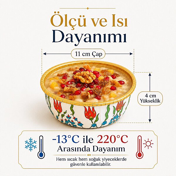 Roll-Up Premium Lale Desenli Beyaz Yuvarlak Tatlı-Aşure Kase 6 Adet - 5