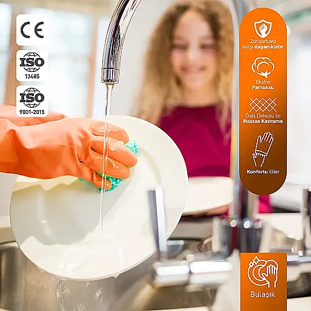Roll-Up Ekstra Kalın Temizlik Eldiveni Turuncu M Beden 1 Çift - 4