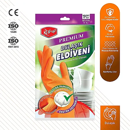Roll-Up Ekstra Kalın Temizlik Eldiveni Turuncu M Beden 1 Çift - 2